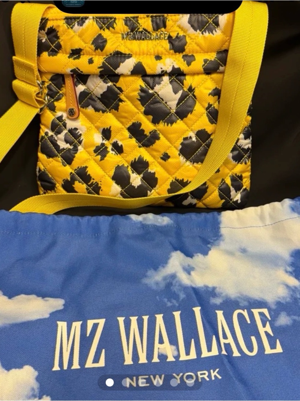 MZ Wallace Yellow Quilted Crossbody with Black & White Leopard Print